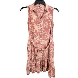 Harlow & Rose Shirt Dress Women's Medium Pink Floral Tie Waist Sleeveless pocket